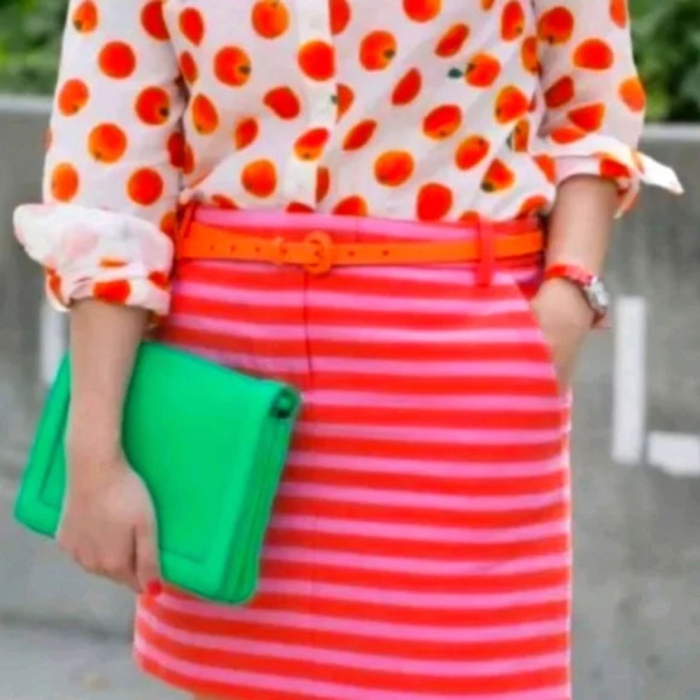 JCrew Pink &‎ Orange Striped Hip Slung Mini Skirt Women's Size 2 - Picture 11 of 13